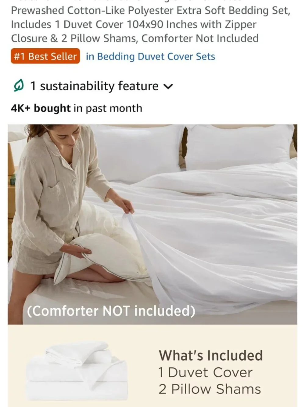 Bedsure King Size Duvet cover set-White-New